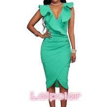 2018 Women Summer Dress Sexy Sleeveless V Neck Pencil Party Dresses Ladies Ruffles Bodycon Slim Midi Club Vestidos Laipelar women sexy bodycon party club dress ladies deep v neck ruffles knitted elastic package hip pencil dresses elegant midi dress