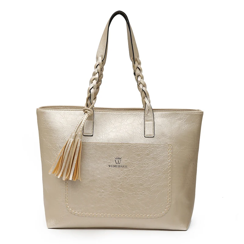 Модная женская сумка из искусственной кожи, сумки с кисточками, женские большие сумки, роскошные дизайнерские сумки высокого качества, винтажная сумка на плечо - Цвет: Gold