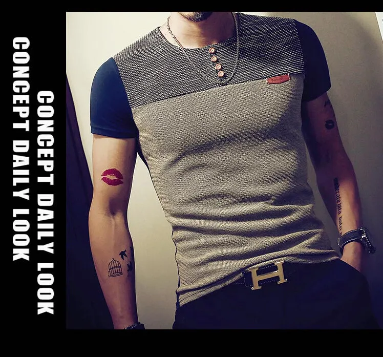 2019 Summer Fashion Mens T Shirt Casual Patchwork Short Sleeve Men T-Shirt Mens Clothing Casual Slim Fit Hip-Hop Top Tees 5XL -