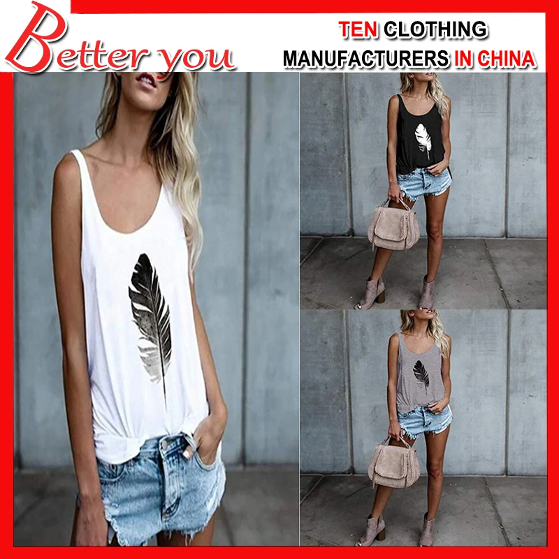 

2019 summer new women's hot sale feather print vest