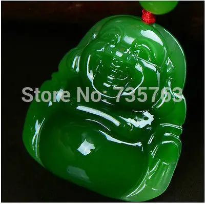 

0014833 necklace pendant chinese hetian green fine stone A happy smile buddha