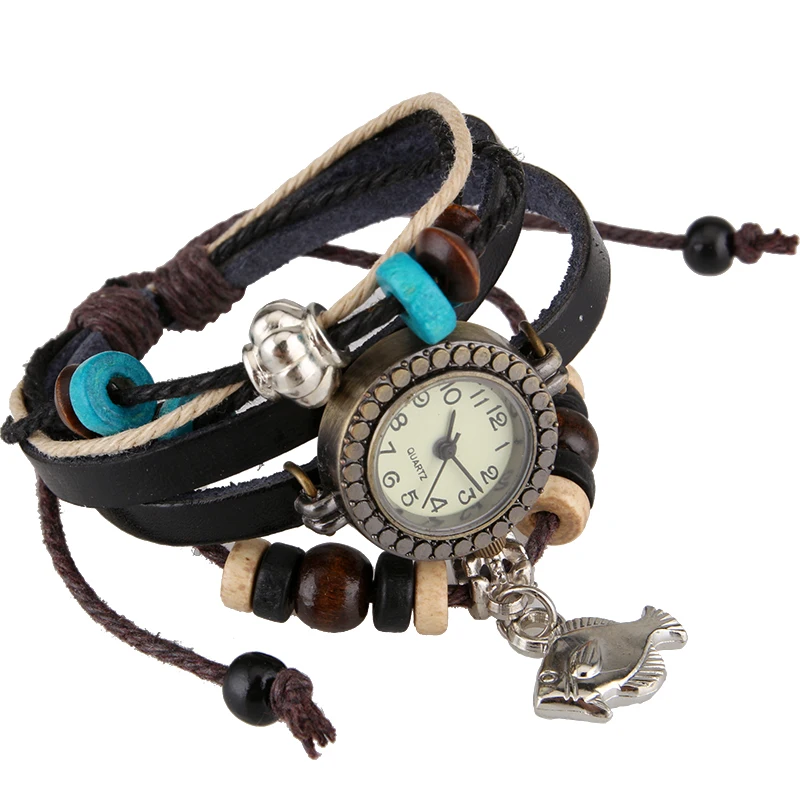 

Top New Leather Strap Quartz Watches Fish Angle Wing Vintage Fashion Leather Bracelet Women Dress Reloj Mujer Relogio Feminino