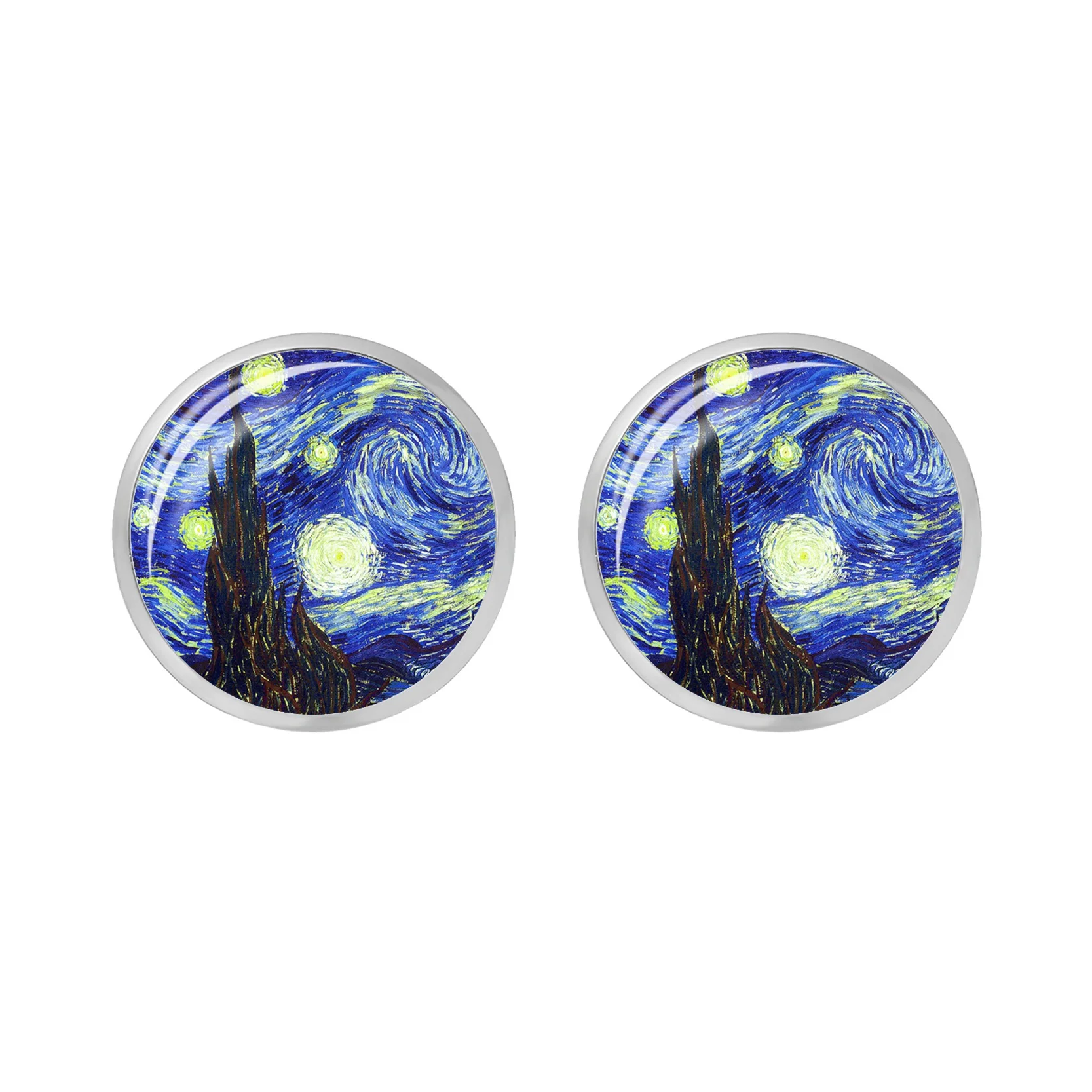 

Van Gogh Painting Stud Earrings The Starry Night Ear Studs Van Gogh Sunflowers Round Jewelry Glass Dome Earrings Gifts for Women