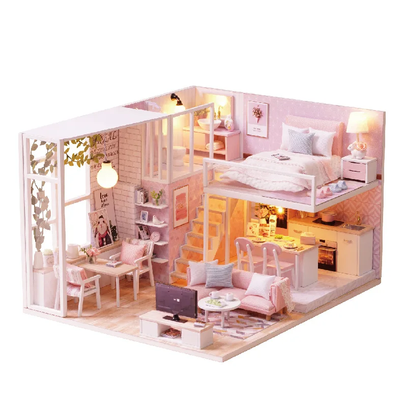 DIY Модель Кукольный дом мебель миниатюрный кукольный дом пылезащитный чехол деревянный кукольный домик Легкий дом для кукол игрушки для