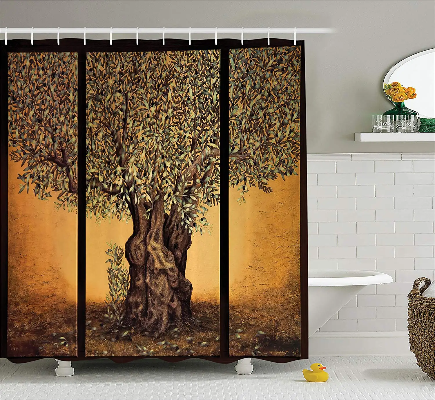 Tree of Life Decor Shower Curtain Triptych of an Old Mature Olive Tree