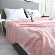 Manta de punto para sofá, funda de viaje decorativa portátil a cuadros, colcha de aire acondicionado, suave, rosa y gris