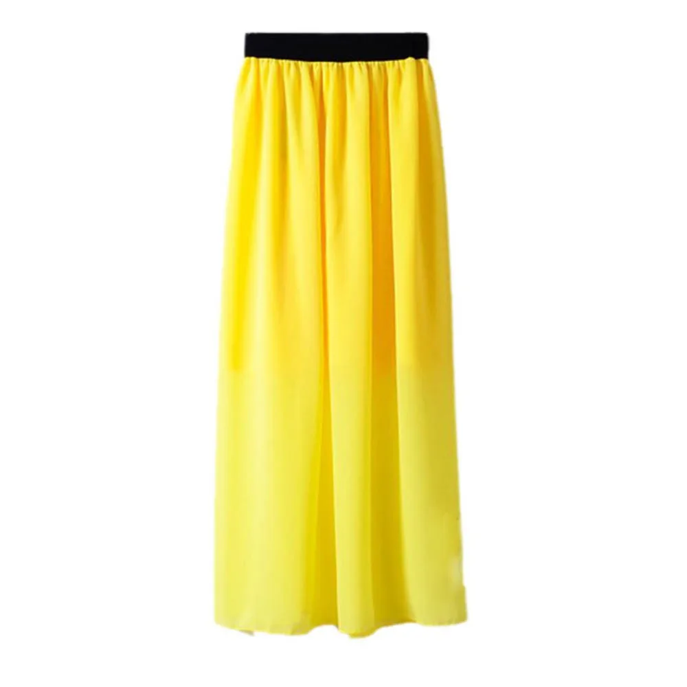 

Women Clothing 2017 Casual Lady Long Maxi Chiffon Skirts Summer Women's Pleated Elastic Waist Skirt