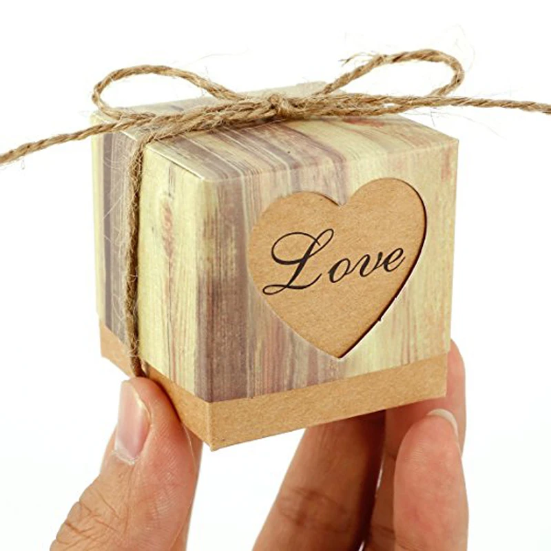 

50pcs Candy Boxes Love Rustic Kraft Bonbonniere Favor Wedding Party Birthday Baby Shower Decoration Laser Cut Gifts Boxes