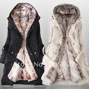 

SALE!Women's wool liner trench outerwear slim winter snow wadded jacket overcoat black white S-XXL freeshipping