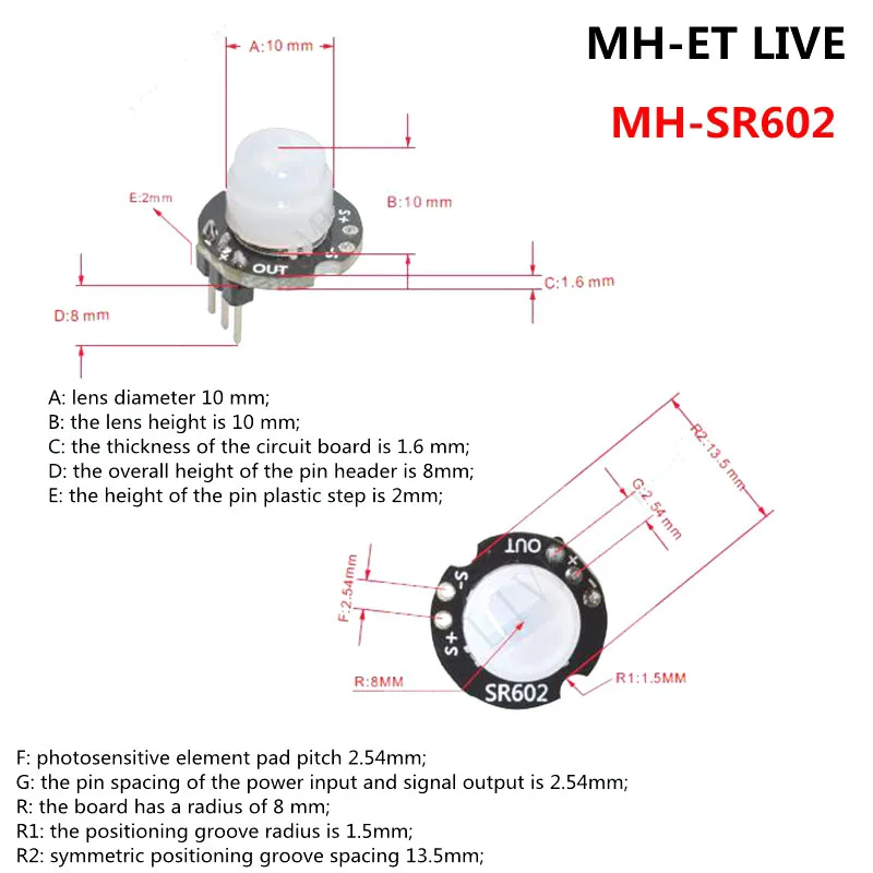 

MINI SR602 Motion Sensor Detector Module Pyroelectric Infrared Sensory Switch With High Sensitivity JLRL88