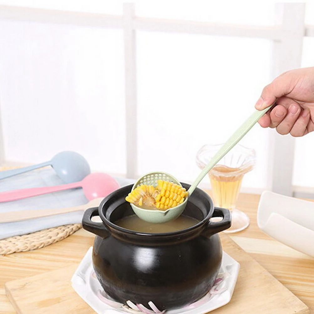 

2 in 1 Long Kitchen Handle Soup Spoon Porridge Spoons Colander with Filter Flatware Accessories