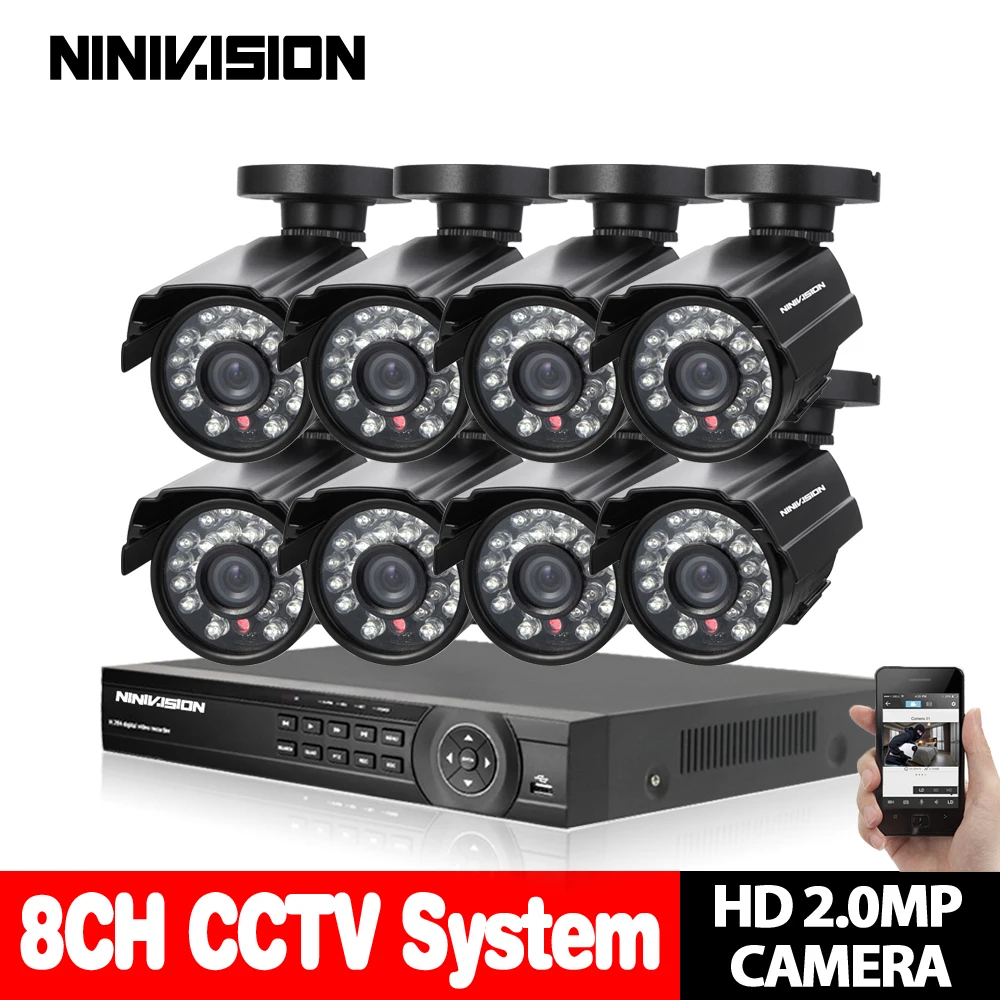 NINIVISION 8CH CCTV система 1080P 720P HDMI AHD DVR 8 шт. 2 0 MP IR камера безопасности Sony 3000TVL комплект|cctv