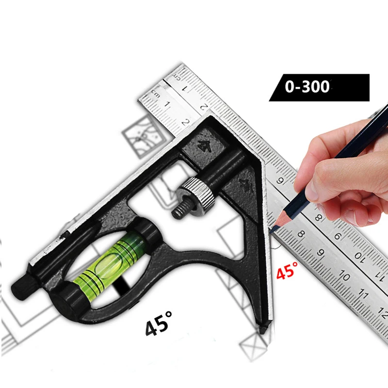 

300mm Adjustable Engineers Combination Try Square Set Horizontal Ruler Angle for Woodworking Tools Right Angle Ruler
