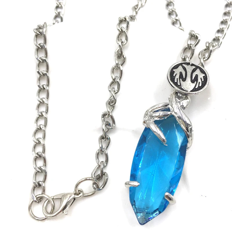 3D Game Final Fantasy Crystal Chronicles Yuna Necklace Blue Crystal Drop Pendants Classic Punk Women And Men Statement Necklace