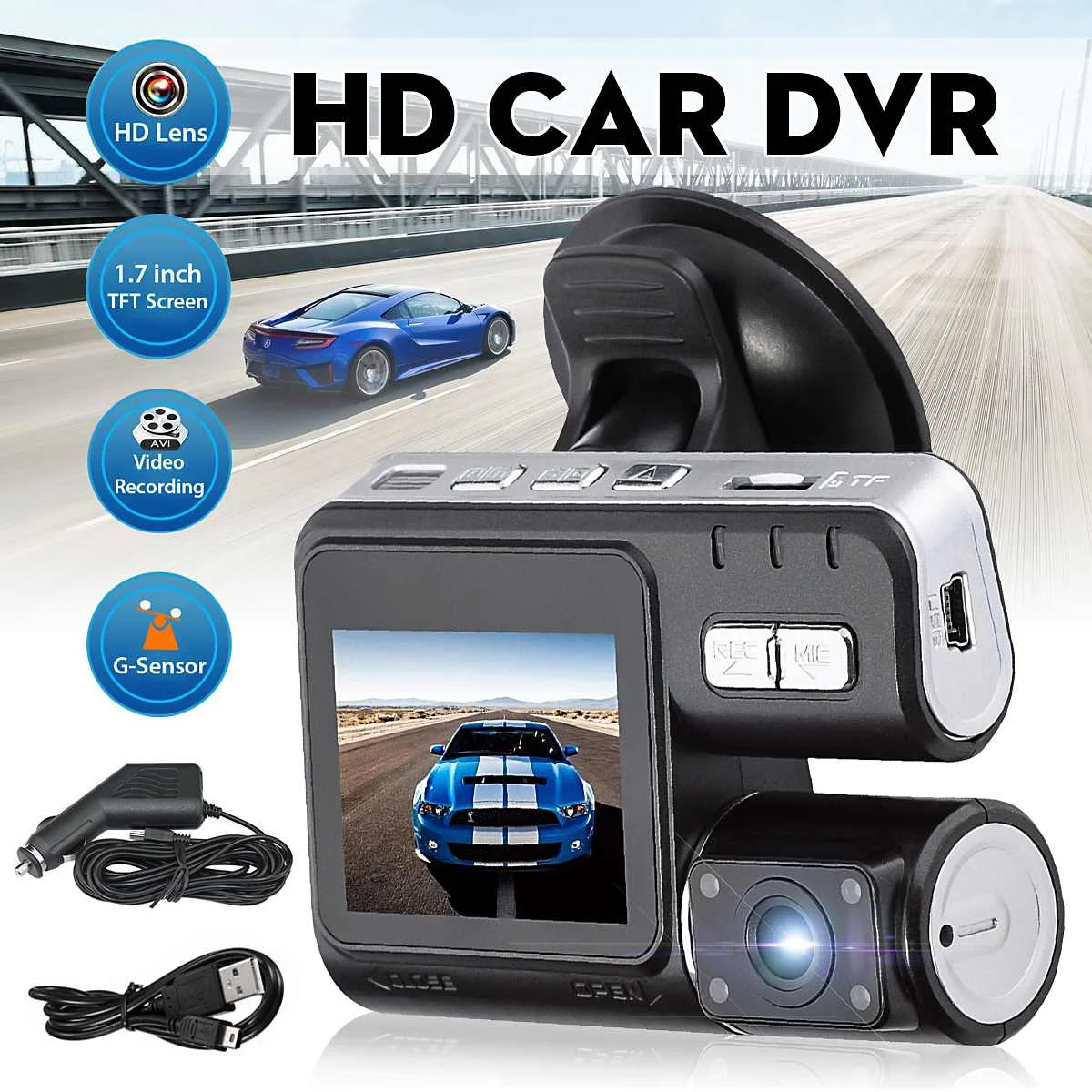 

2.0 inch 120 Degree HD Car DVR Vehicle Camera Video Dash Cam Front Recorder Camera Night Vision G-sensor Up 32GB