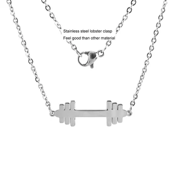 

stainless steel Dumbbell Gym Fitness Barbell necklace female Sport Jewelry chokers Rolo chain necklaces wholesale 50pcs