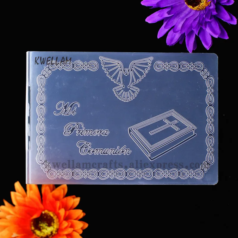 Испанский Mi Primera Comunion пластиковый с тиснением папка для самодельный альбом Скрапбукинг карта инструмент пластиковый шаблон 10,5x14,5 см KW7032203