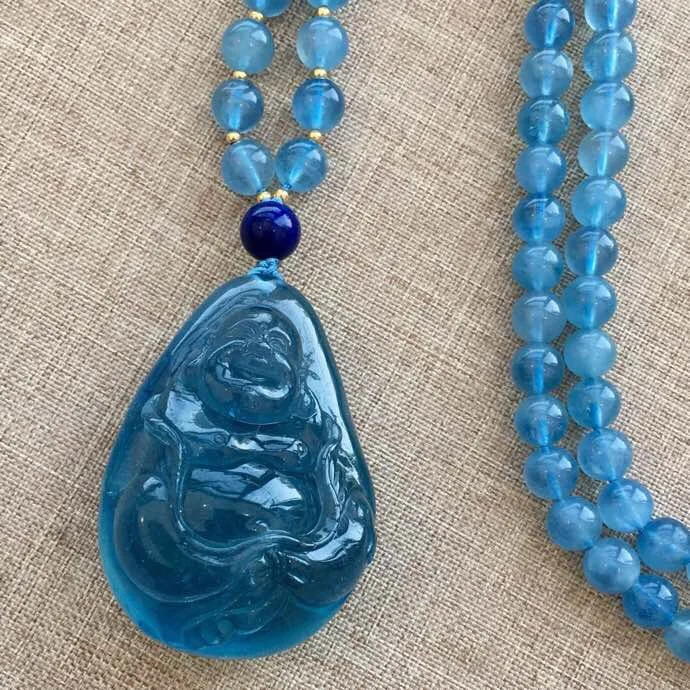 

Aquamarine Neckalce Fine Jewelry 100% Natural Blue Aquamarine Carved 41.5 grams Female Women's Gemstones Pendant Necklaces