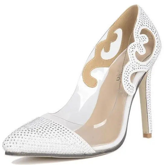 

Size 4~9 Elegant Crystal Wedding Women Shoes White Lady High Heels Shoes 2017 Women Pumps zapatos mujer (Chenk Foot Length)