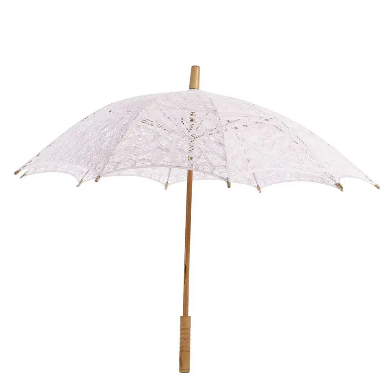 Ivory Lace Umbrellas Pure Cotton Embroidery White Princess Umbrellas for Weddings Europe Style Wedding Lace Bride Umbrella lace umbrella
