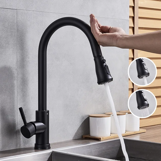 Matte Black Pull Out Sensor Kitchen Faucet Sensitive Smart Touch