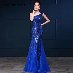 Vestido madrinha2019 Новый одно плечо блёстки Королевский синий Сексуальная Русалка платья подружек невесты Длинные Дешевые Свадебное платье