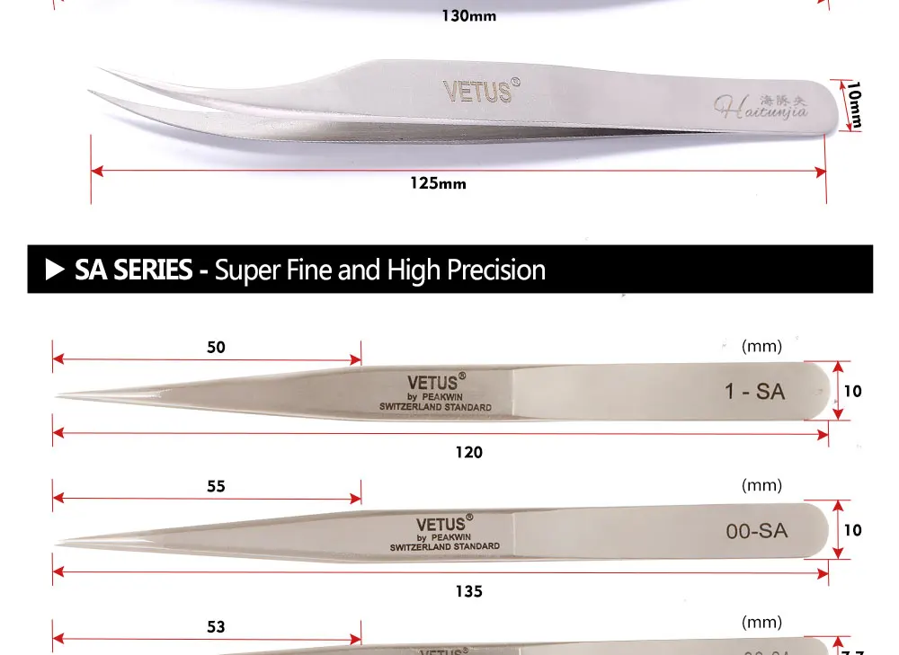 VETUS Пинцет для наращивания ресниц из нержавеющей стали инструменты вспомогательный ремонт Сверхтонкий Высокоточный анти кислотный пинцет для бровей