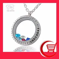 20mm 25mm 30mm Stainless Steel Floating Locket with Necklace Chain and Rhinestone Charms Gift Packing