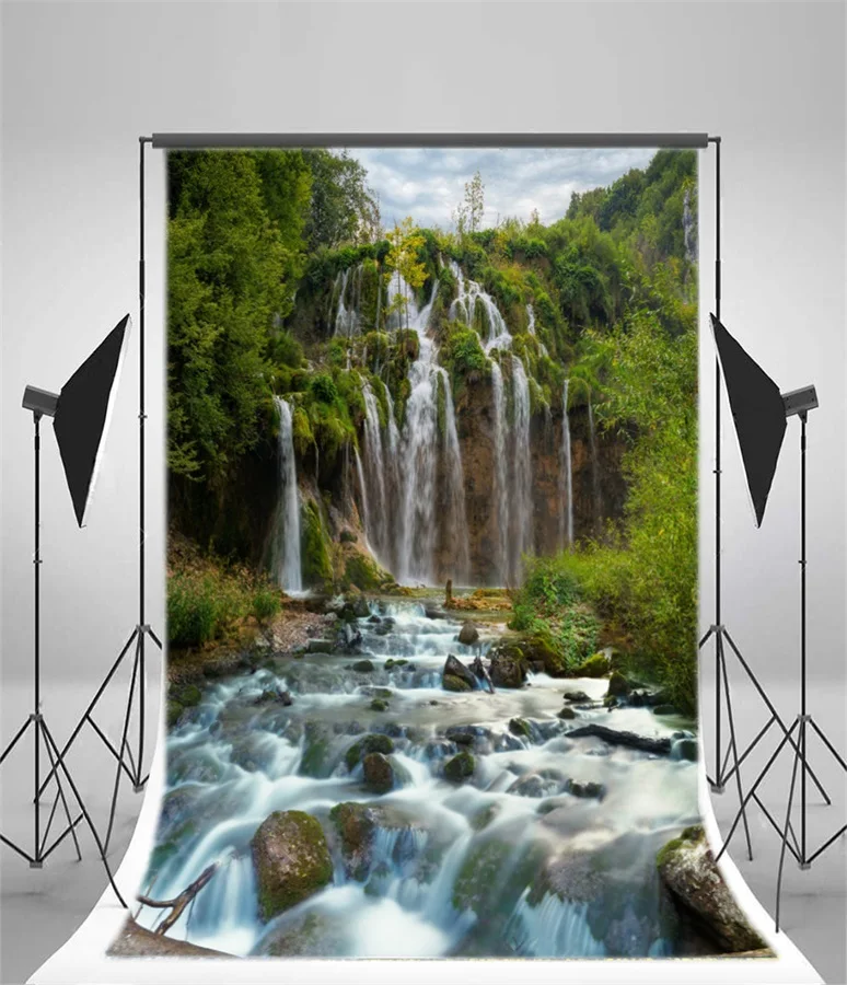Laeacco Spring Wild Waterfall Stream Scenic Photography Backgrounds Vinyl Custom Camera Photographic Backdrops For Photo Studio