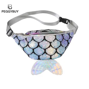 

Fish Shape Sequins Kids Girls Shoulder Bags Satchel Glitter Shiny Bag Women Sequins Waist Fanny Packs Sports Chest Bags