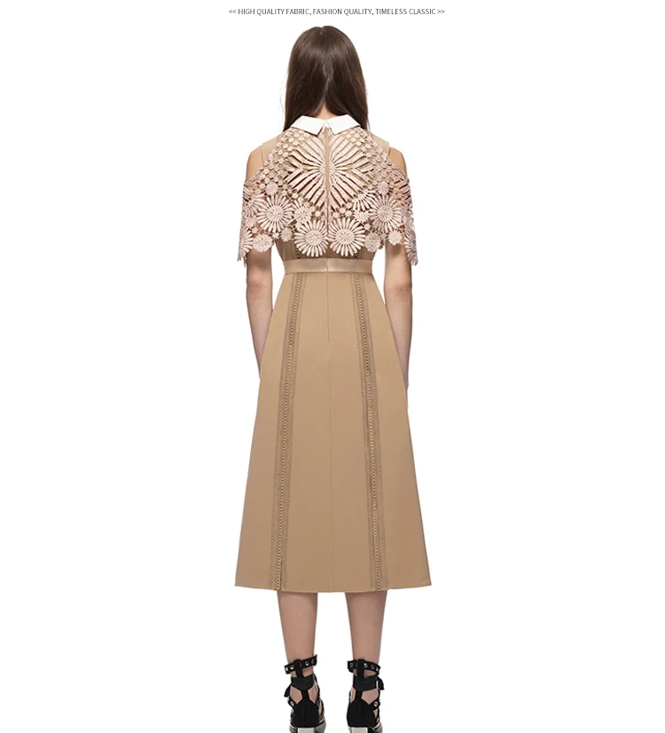 Self Portrait dresses runway women fashion lace Long A line dress peter pan collar off the shoulder midi cloak Vestido robe