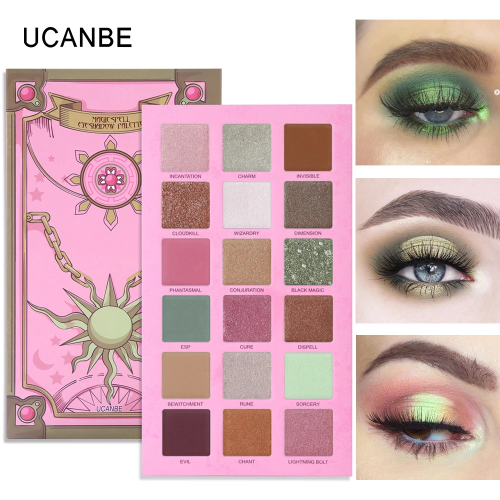 

UCANBE Magic Spell Eyeshadow Palette Vibrant Green Eyes Makeup 18 Colors Glitter Shimmer Matte Metallic Eye Shadow Nude Cosmetic