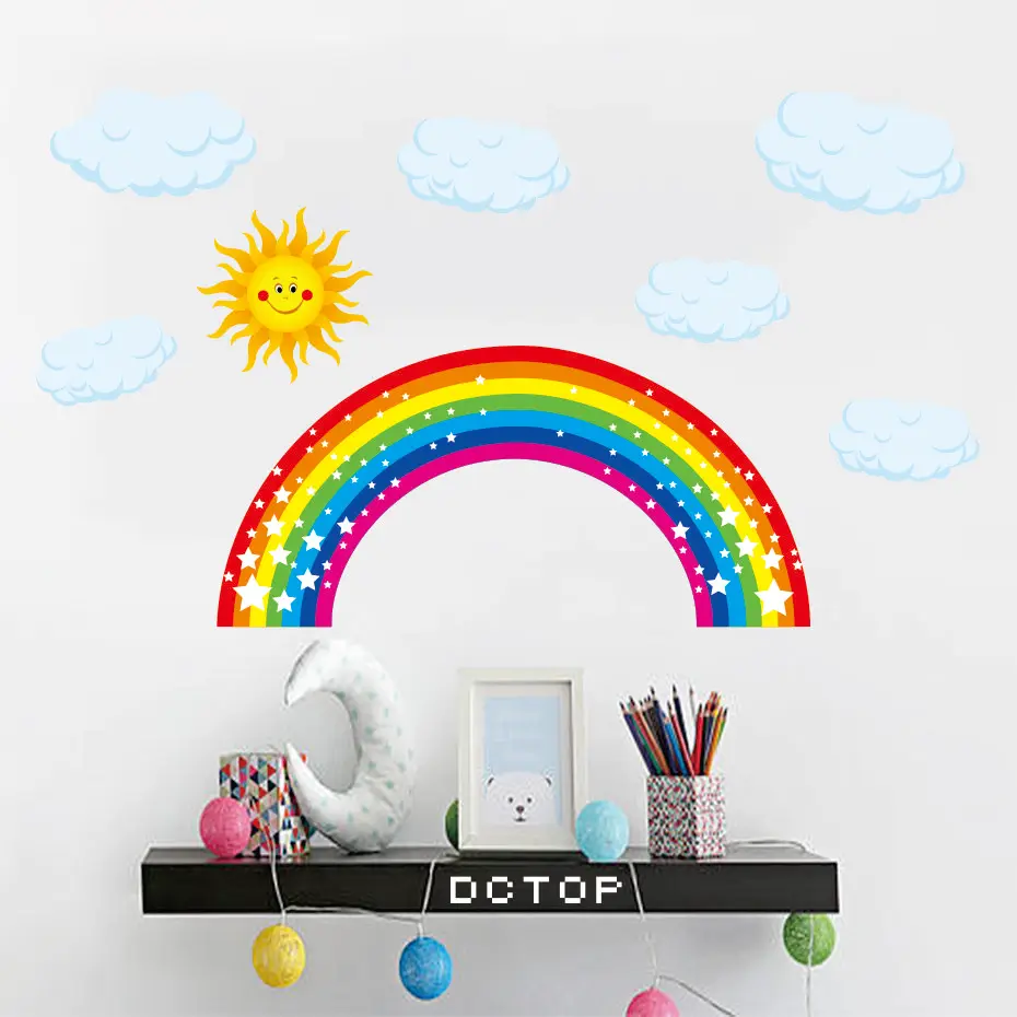 

Rainbow Weather Theme Colorful Cartoon Paster Child Nursery Decals PVC Waterproof High Quality Wall Sticker Kids Room Decoration