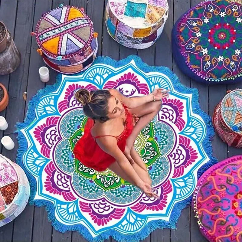 

Hot Beach Towel Tassel Yoga Mat Carpet Tapete Doormat Tapestry Indian Mandala Blankets Bathroom Carpet Camping Mattress 7 Color