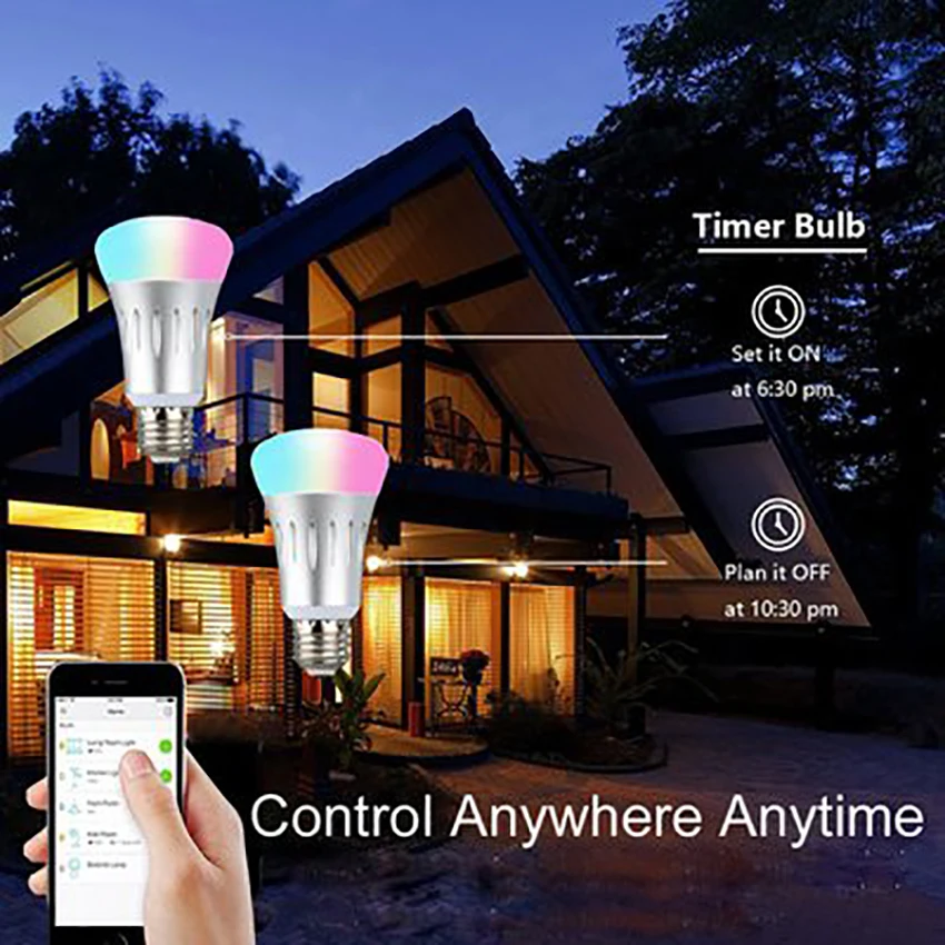 Умный Wifi телефон управления BluetoothSpeaker E27 7W RBGW LED Blub AC85 265V свет музыка игра