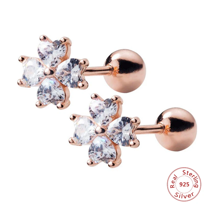 

2019 Delicate Jewelry Girl Women Ear Stud Tiny CZ Flower Minimalist 925 Sterling Silver Small cz Piercing Flower Earring