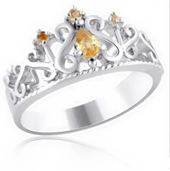 

Per jewelry Real natural citrine crown ring Free shipping 925 sterling silver 0.35*1pc,0.05ct*3pcs gemstone C20173