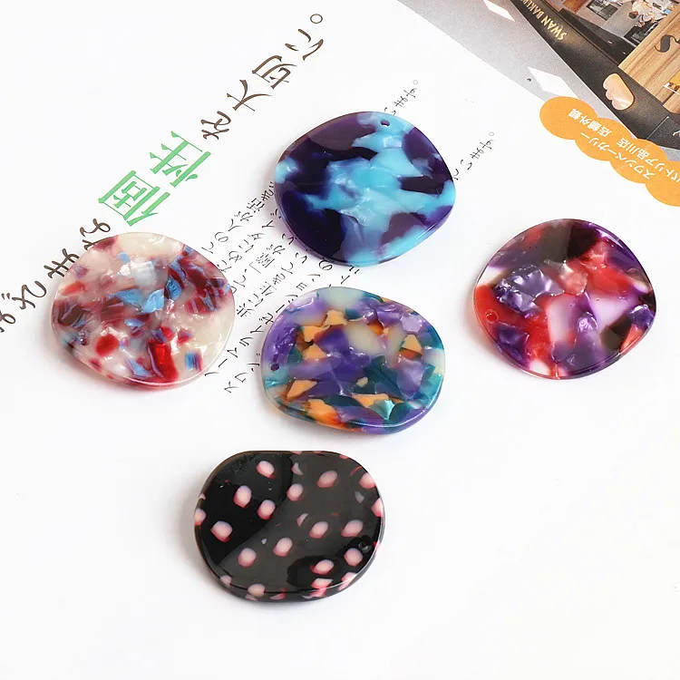 

Min order 20pcs/lot 35mm color pattern printing Geometric polygon rounds shape acrylic beads charms diy jewelry earring pendants