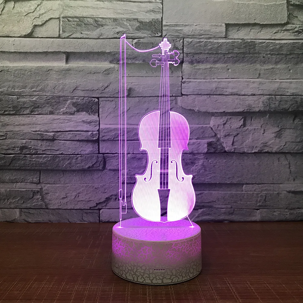 Violin 3D LED Table Desk Lamp USB 7 Color Changing Musical Instruments