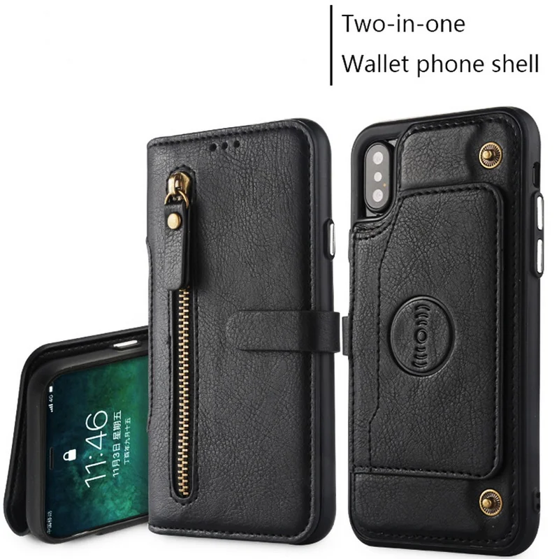 2 in 1 Magnetic Detachable Pocket Flip Case for iPhone XR XS Max Case Leather Card Wallet Luxury Brand for iPhone 6 6S 7 8 Plus