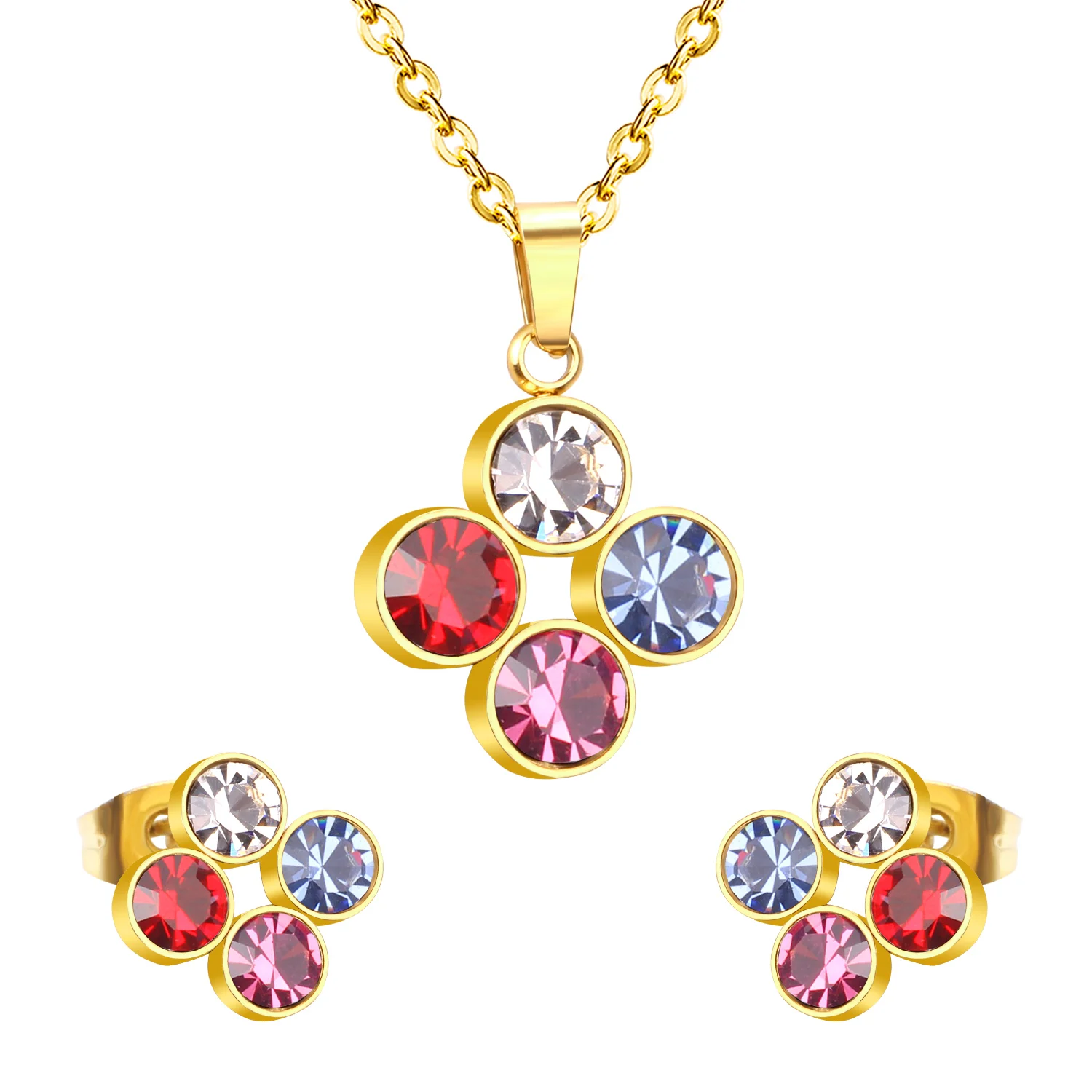 

LUXUKISSKIDS African Style Colorful Dubai Jewelry Sets Chain Chocker Necklace Earring Sets Stainless Steel Female Christmas