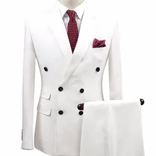 Белые мужские костюмы из 2 предметов двубортный TERNO для жениха Masculino smoking slim fit Мужские свадебные костюмы смокинг куртка+ брюки