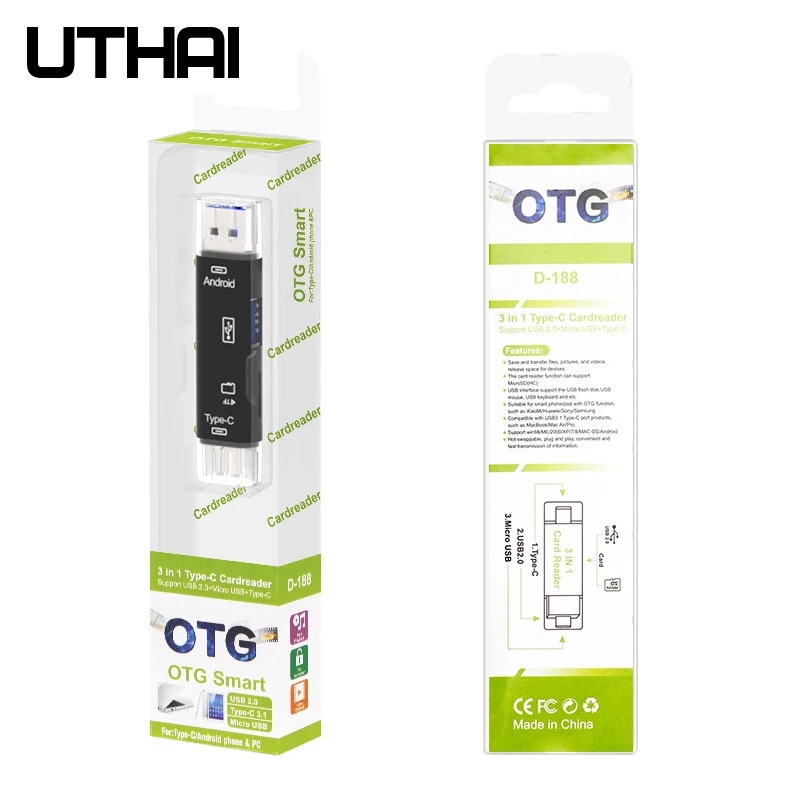 UTHAI C01 type C/MicroUSB/USB 3в1 OTG кард-ридер высокоскоростной Универсальный OTG TF/USB для Android Компьютерный адаптер расширения