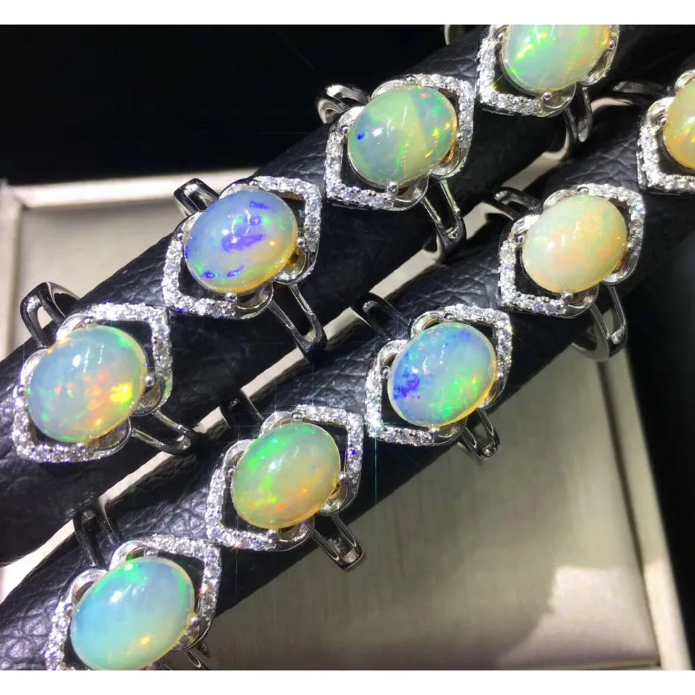 Real Natural Opal Rings Oval 8x10mm Opal Wedding Rings Multicolor Opal
