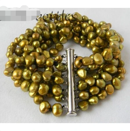 

8'' 8Strands 6mm Green Baroque Freshwater Pearl Bracelet Noble style Natural Fine jewe Fast (D) SHIPPING
