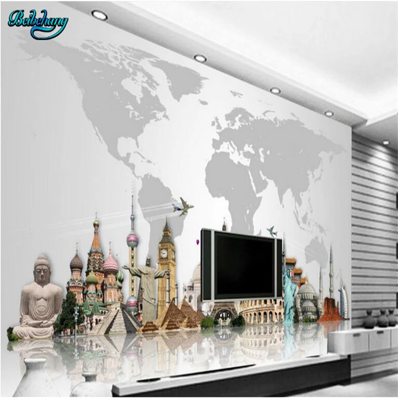 

beibehang Large Custom Nonwovens Wallpaper Mural World famous architecture map TV backdrop wall