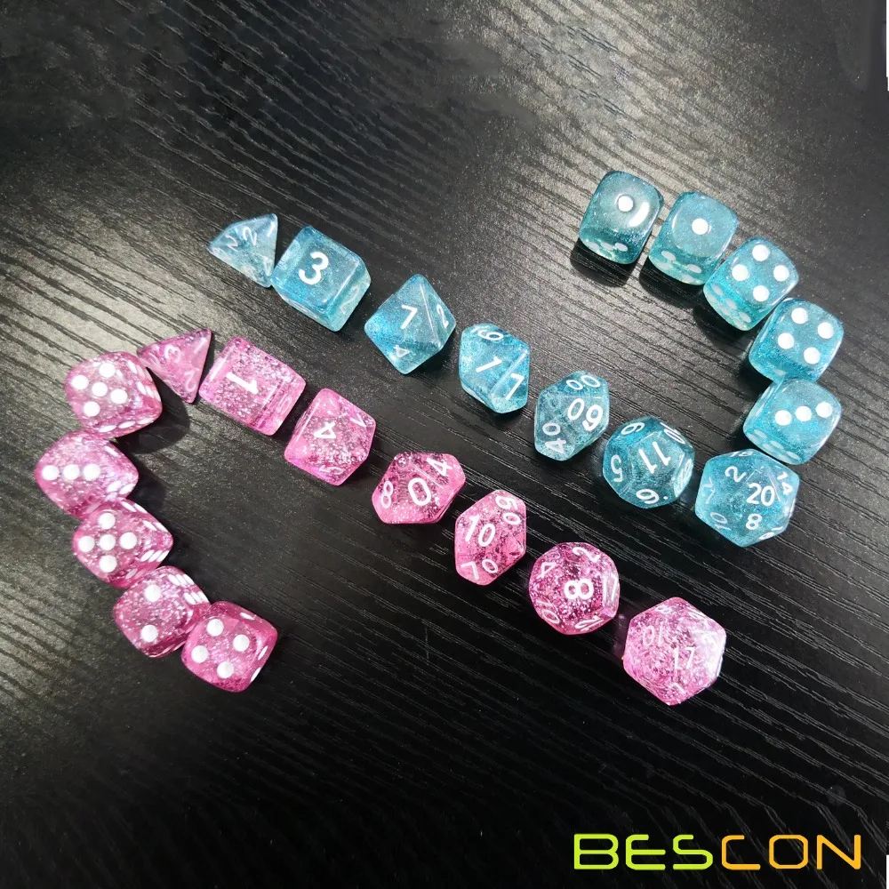 Bescon Ethereal Glitter RPG Role Playing Game Dice Set Pink and Teal