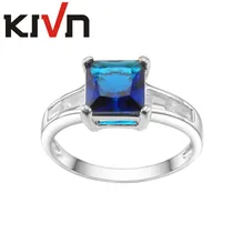 KIVN Fashion Jewelry Blue Pave CZ Cubic Zirconia Bridal Wedding Engagement Rings for Women Christmas Birthday Mothers Day Gifts