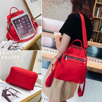 

[HIMUNU] New Women Backpack Solid Color School Backpacks For Girls Fashion Nylon Small Female Backpack Delicate Line Women's Bag