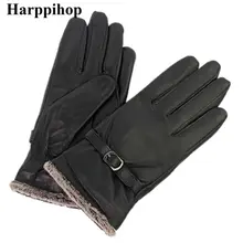 Зима овчины Натуральная кожа Перчатки женские плюс хлопок двойной тепловой кожа Перчатки